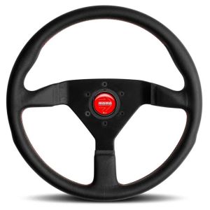 MOMO Montecarlo Alcantara Steering Wheel 350 mm Black & Red Stitch with Black Spokes